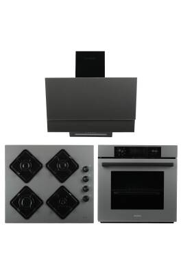 ALVEUS GRİ CAM DİJİTAL/DOKUNMATİK 3'LÜ ANKASTRE SET (F17-GLS640-MFA627) - 1